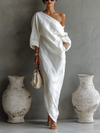 Nelle | Women's One-Shoulder Evening Dress | Long Sleeve Maxi
