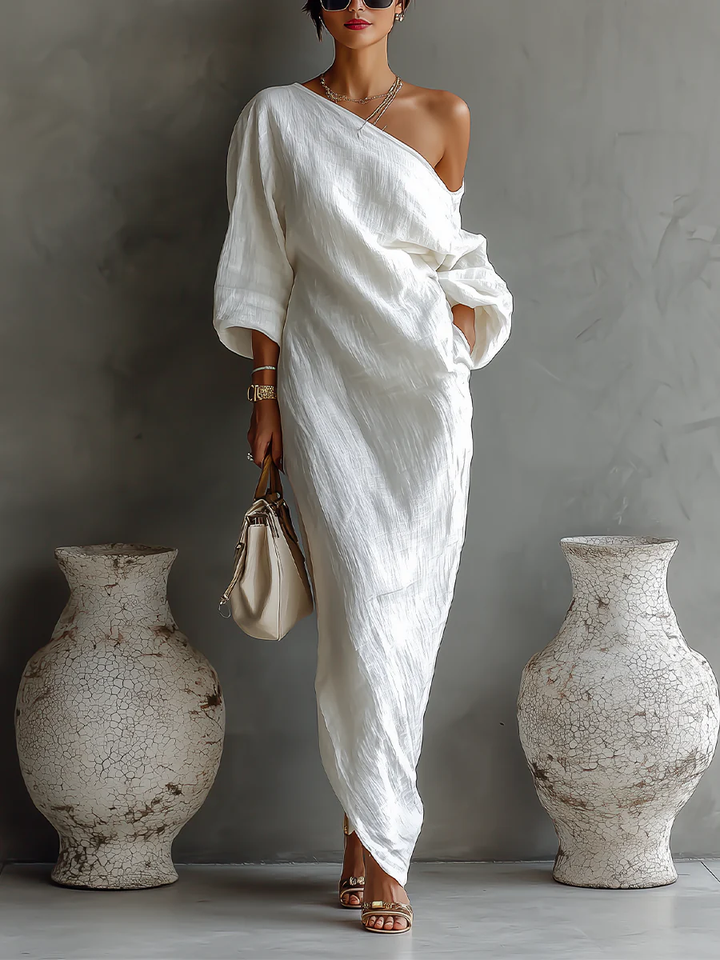 Nelle | Women's One-Shoulder Evening Dress | Long Sleeve Maxi