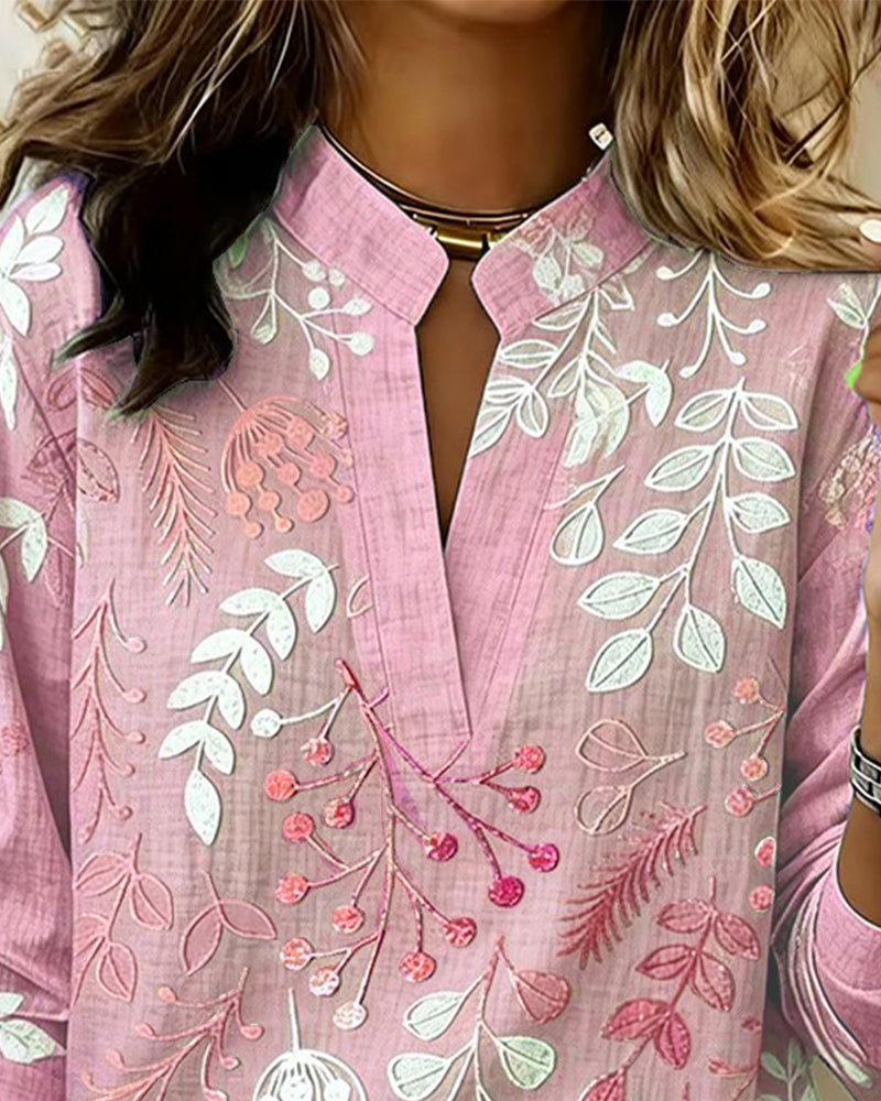 Primrose | Women's Floral Print V-Neck Blouse | Long Sleeve