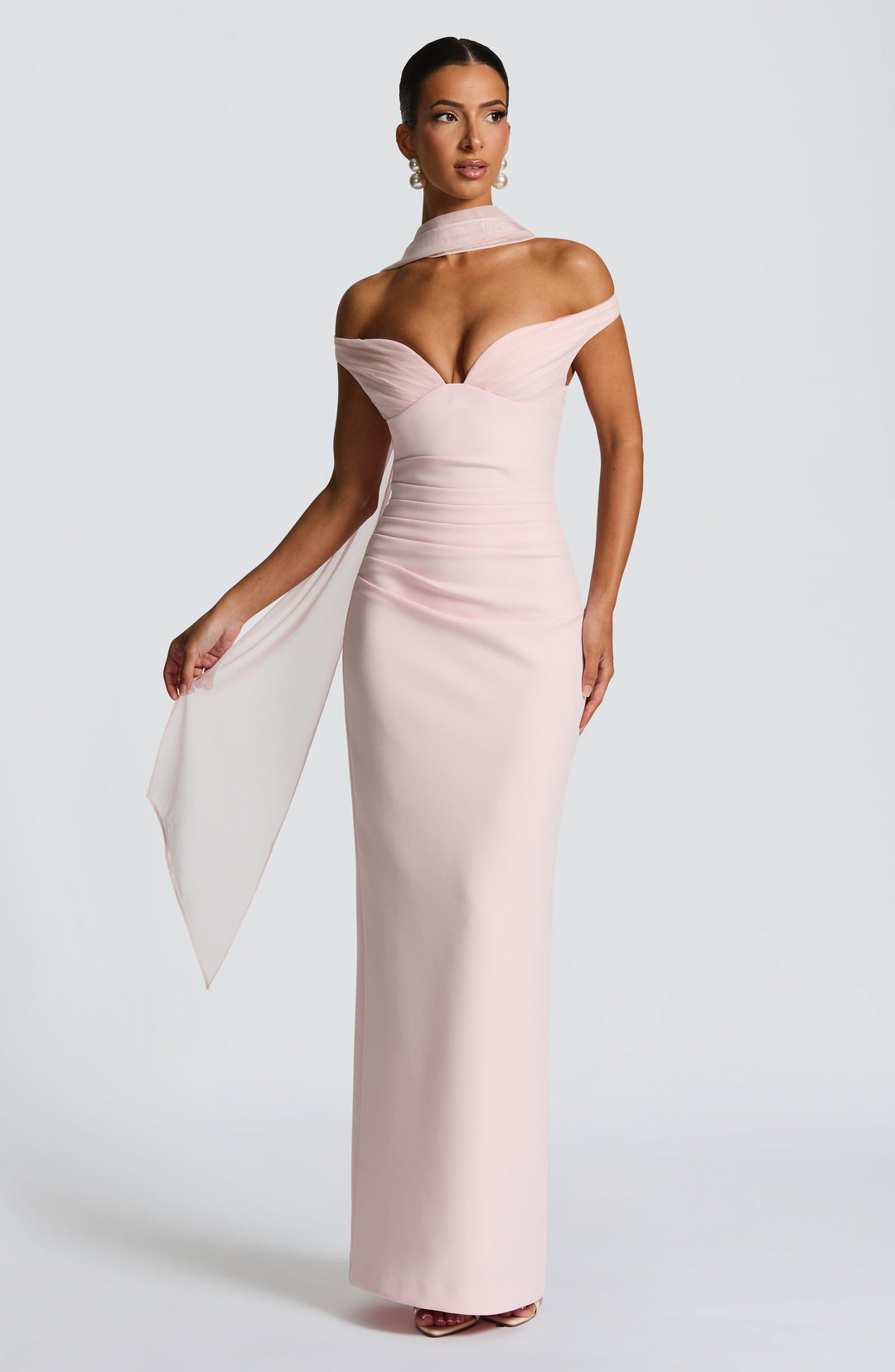 Charlotte | Women's Elegant Crepe Bardot Maxi Dress