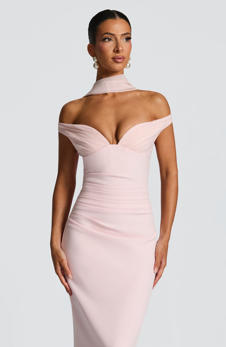 Charlotte | Women's Elegant Crepe Bardot Maxi Dress