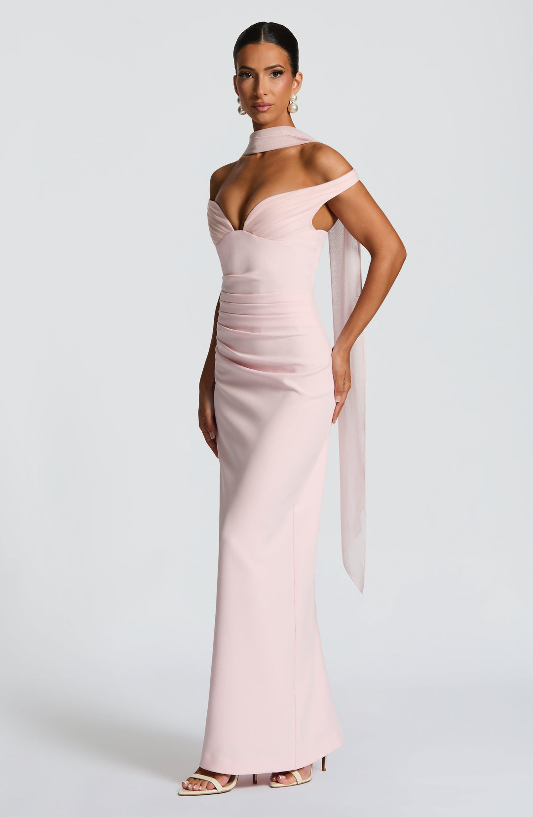 Charlotte | Women's Elegant Crepe Bardot Maxi Dress
