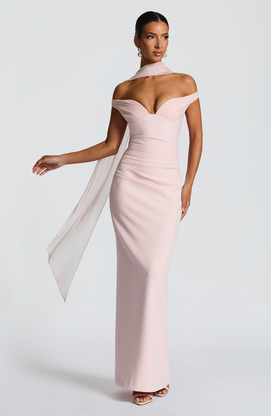 Charlotte | Women's Elegant Crepe Bardot Maxi Dress