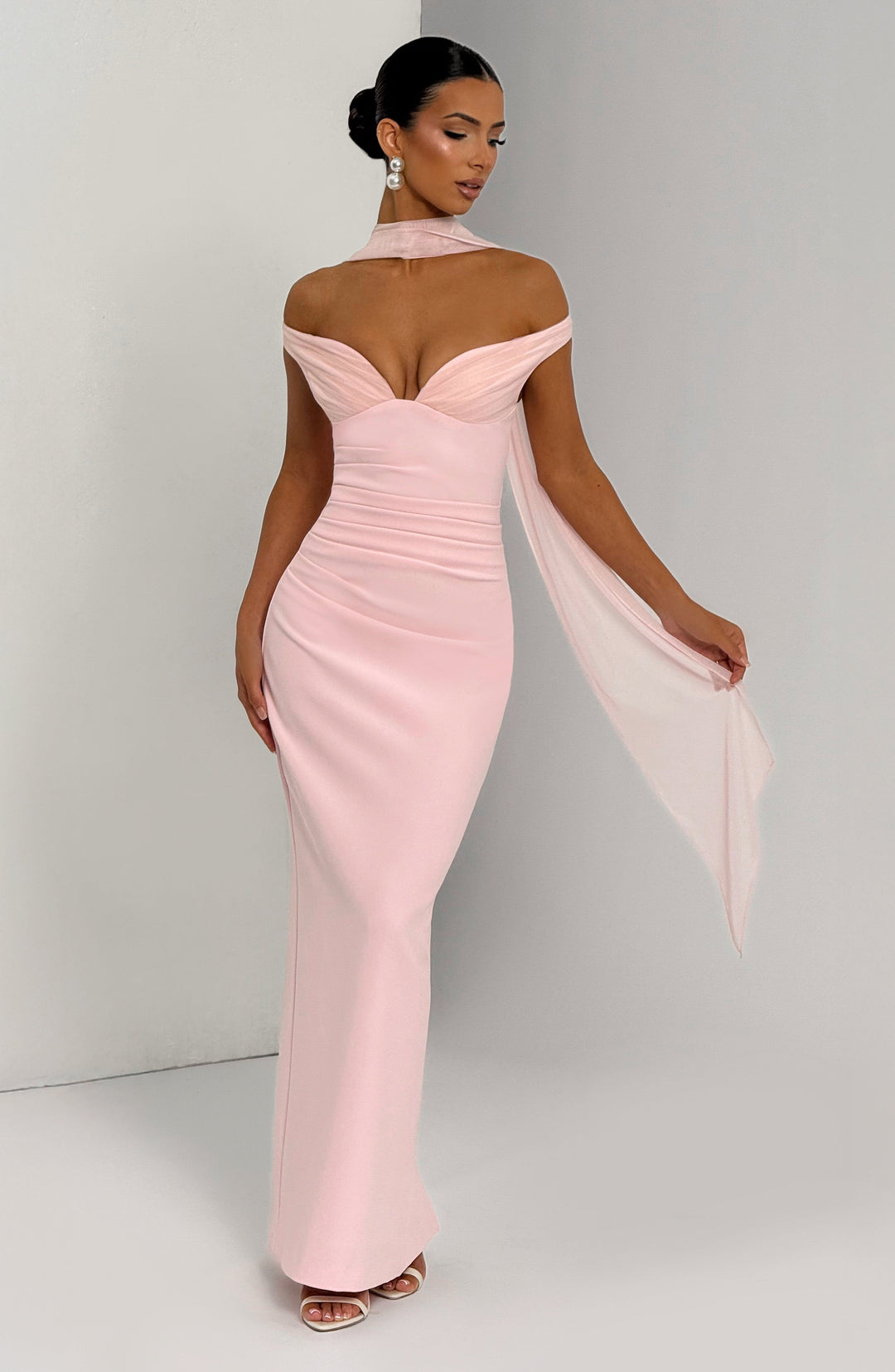 Charlotte | Women's Elegant Crepe Bardot Maxi Dress