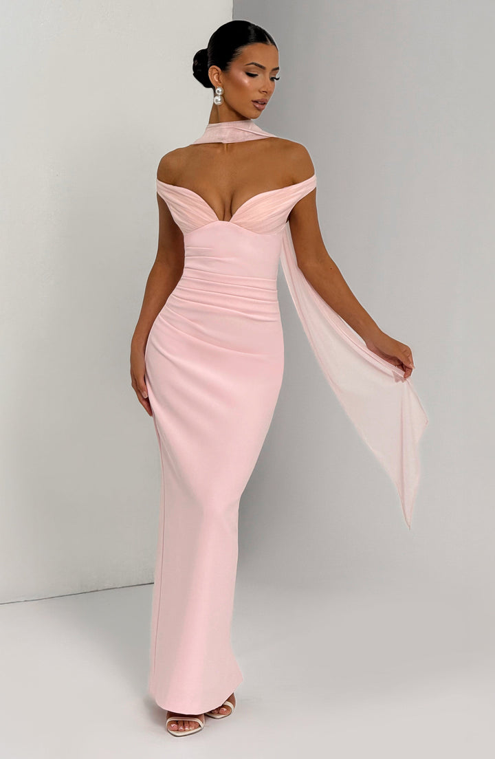 Charlotte | Women's Elegant Crepe Bardot Maxi Dress