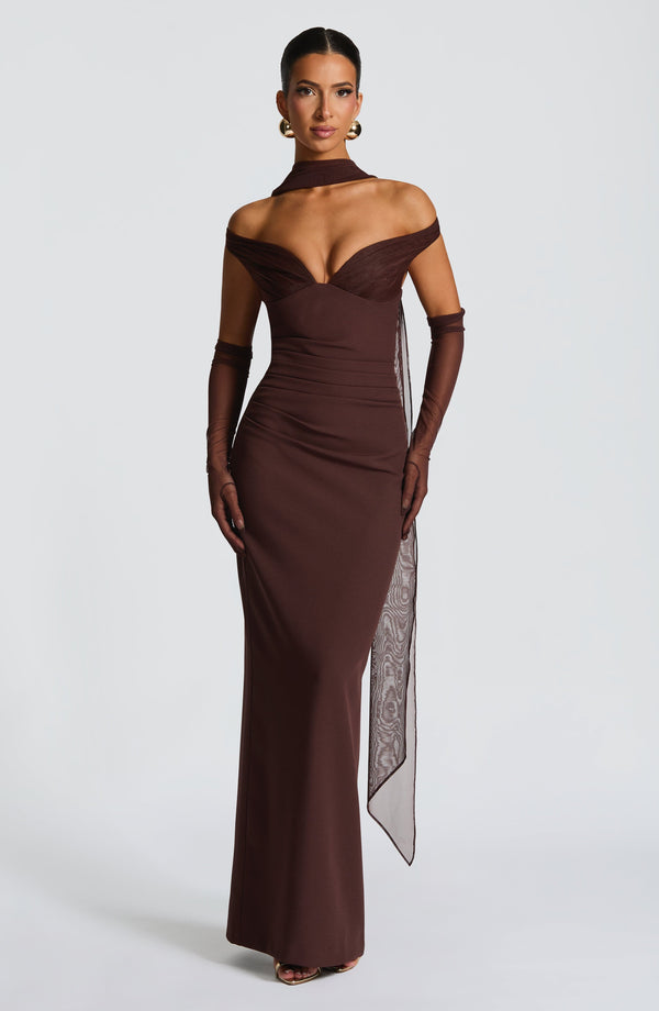 Charlotte | Women's Elegant Crepe Bardot Maxi Dress