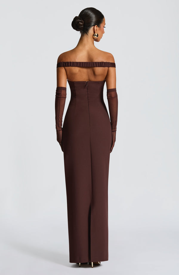 Charlotte | Women's Elegant Crepe Bardot Maxi Dress