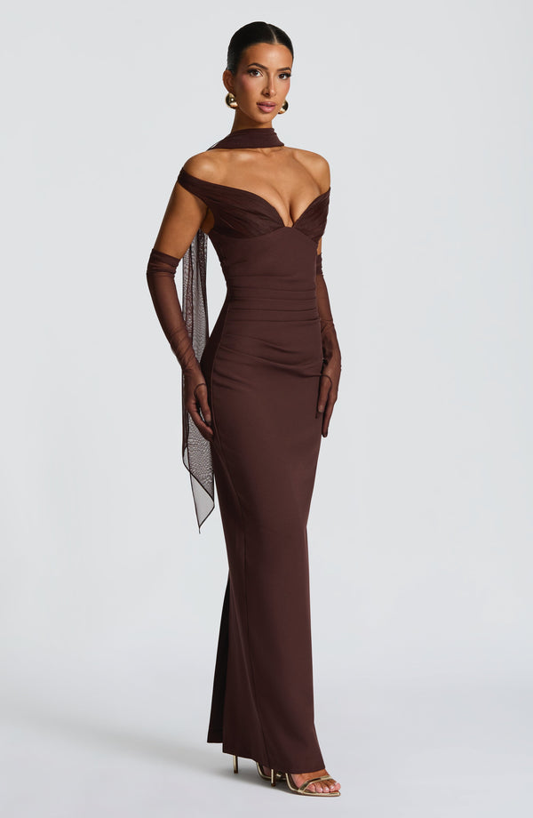 Charlotte | Women's Elegant Crepe Bardot Maxi Dress