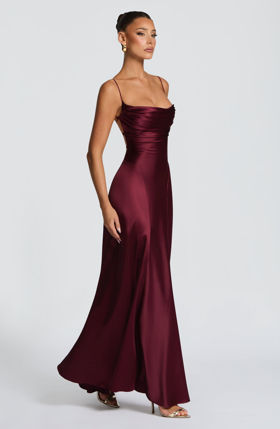 Livia | Women's Satin Cowl Neck Maxi Dress