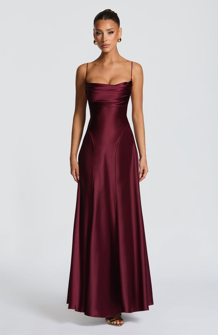 Livia | Women's Satin Cowl Neck Maxi Dress
