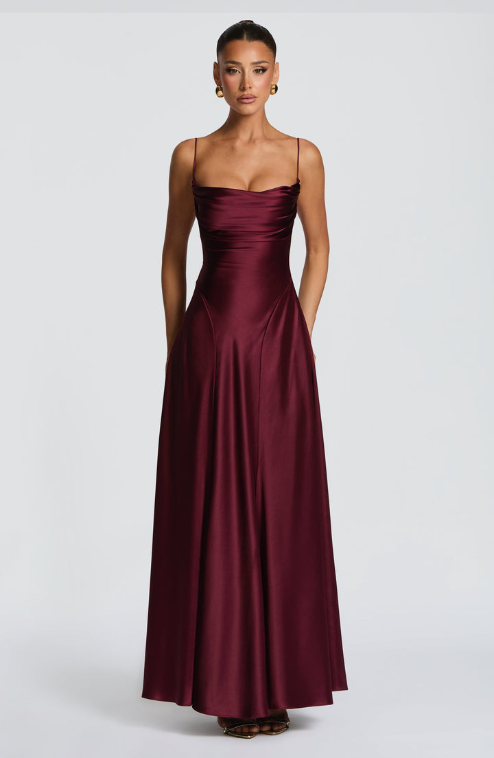 Livia | Women's Satin Cowl Neck Maxi Dress