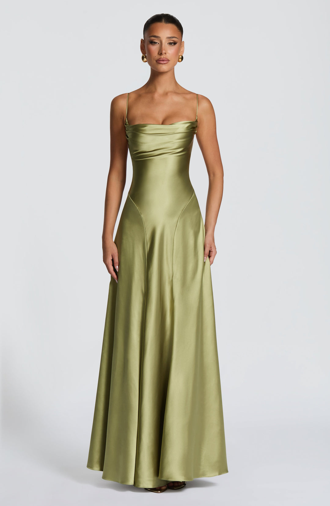 Livia | Women's Satin Cowl Neck Maxi Dress