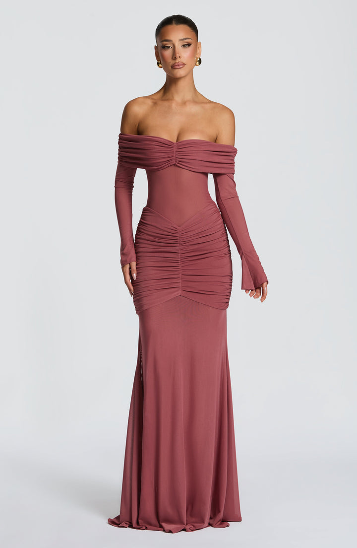 Valeria | Women's Mesh Bardot Maxi Dress