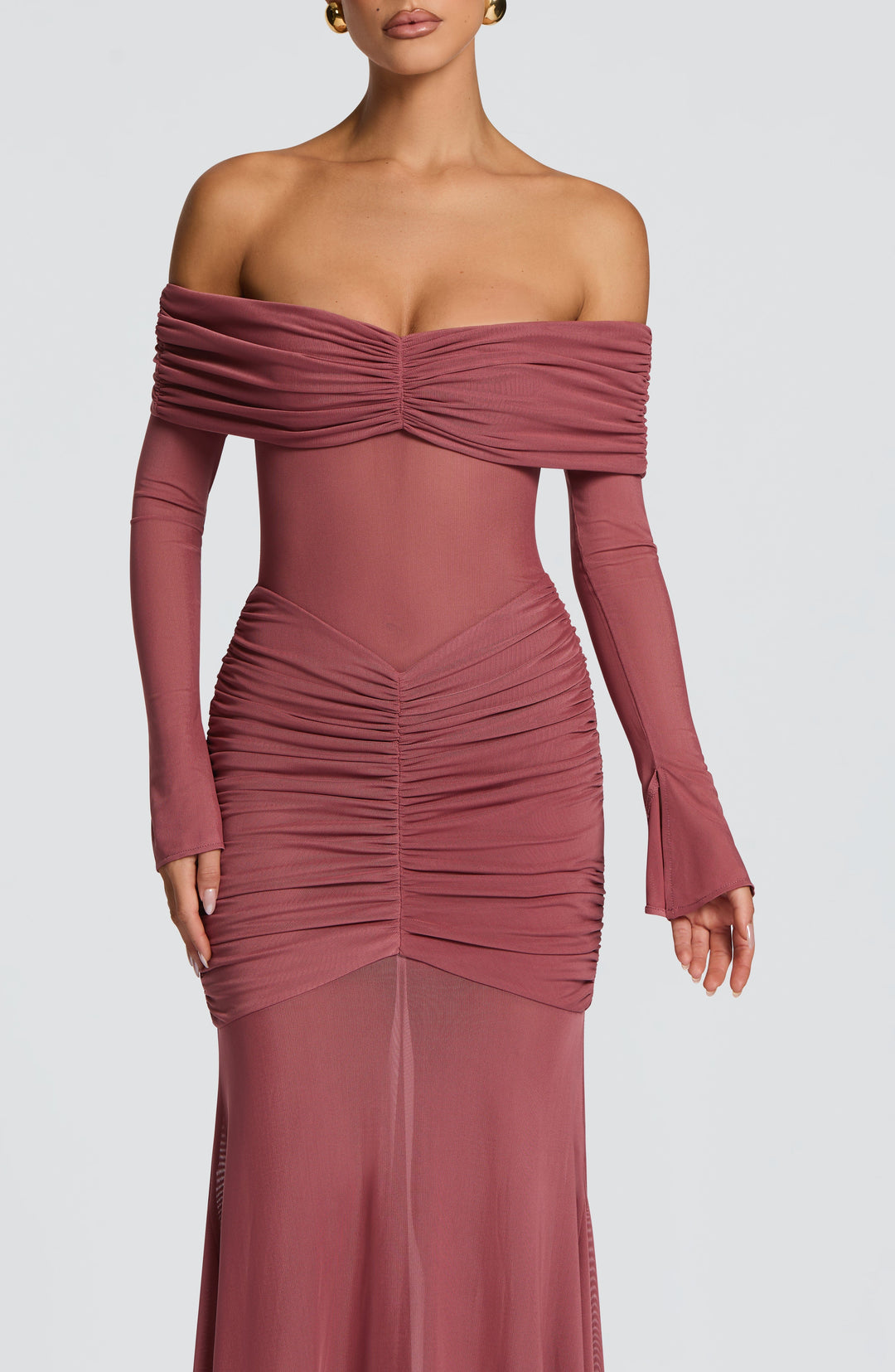 Valeria | Women's Mesh Bardot Maxi Dress