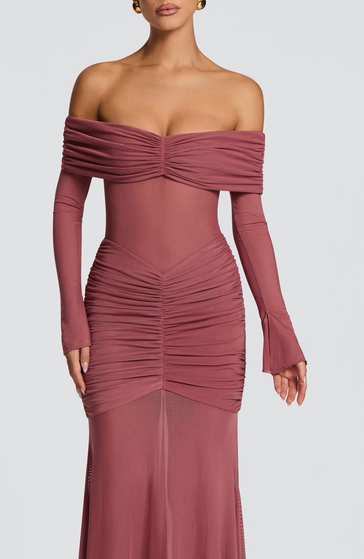 Valeria | Women's Mesh Bardot Maxi Dress