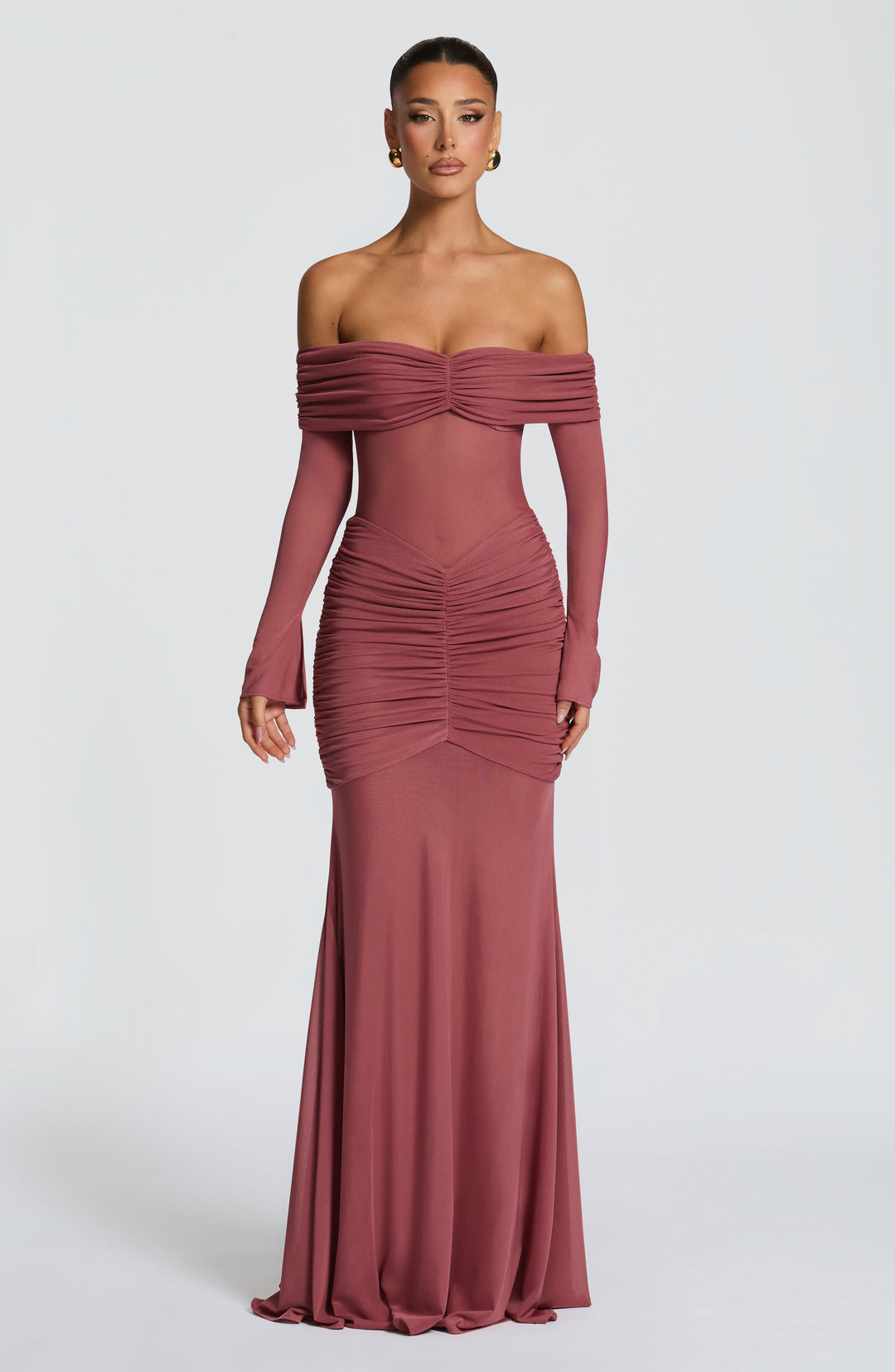 Valeria | Women's Mesh Bardot Maxi Dress