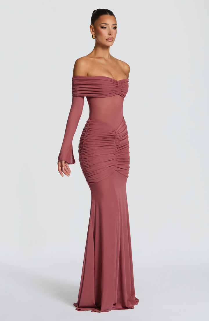 Valeria | Women's Mesh Bardot Maxi Dress