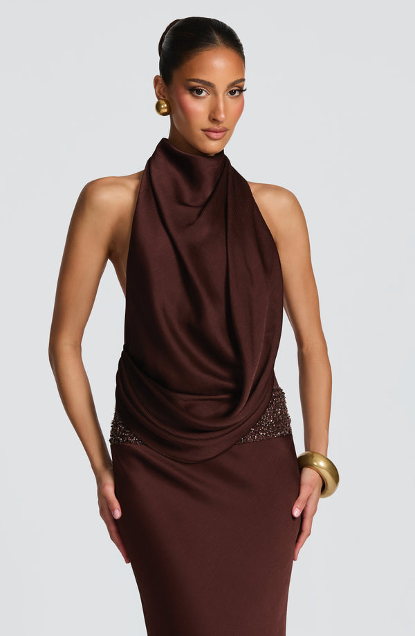 Noelle | Women's Satin Cowl Neck Maxi Dress