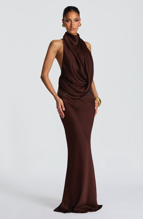 Noelle | Women's Satin Cowl Neck Maxi Dress