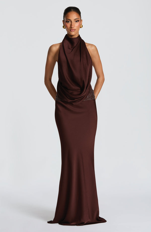 Noelle | Women's Satin Cowl Neck Maxi Dress