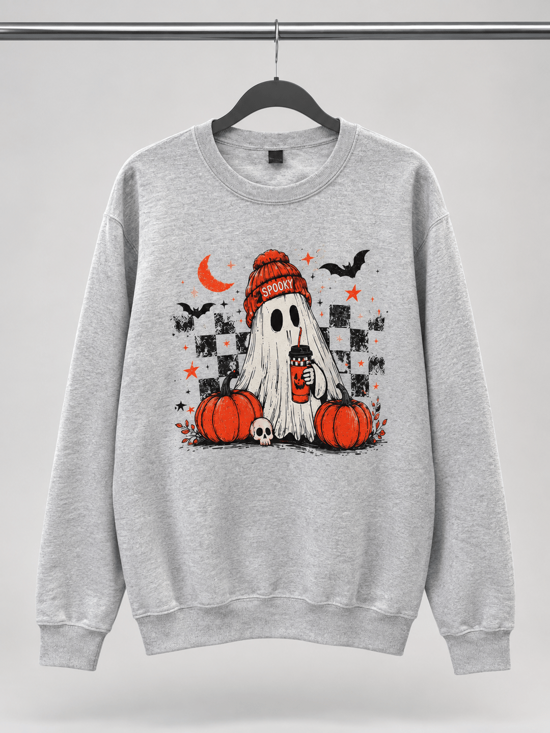 Women's Grey Ghost Coffee Halloween Graphic Sweatshirt