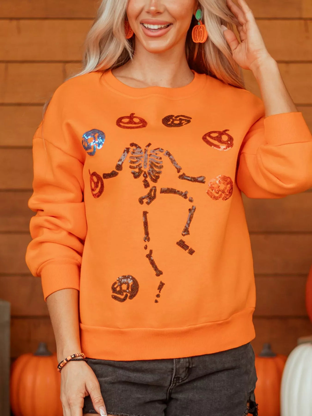 Women's Dancing Critters Sequin Halloween Crewneck Sweatshirt