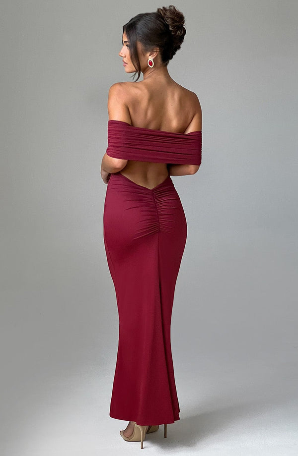 Sienna | Women's Backless Bardot Maxi Dress