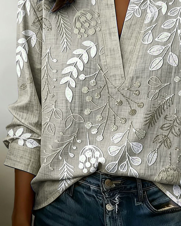 Primrose | Women's Floral Print V-Neck Blouse | Long Sleeve