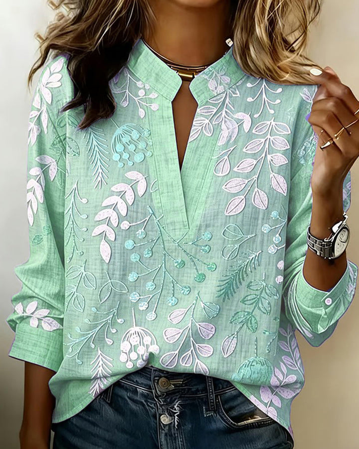 Primrose | Women's Floral Print V-Neck Blouse | Long Sleeve