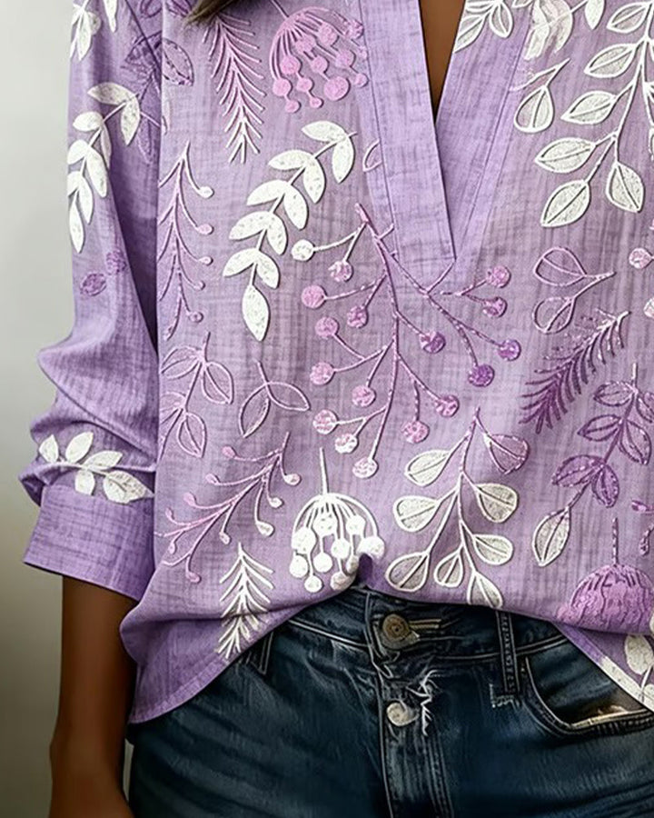 Primrose | Women's Floral Print V-Neck Blouse | Long Sleeve