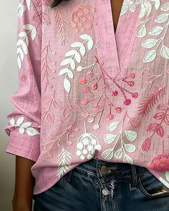 Primrose | Women's Floral Print V-Neck Blouse | Long Sleeve