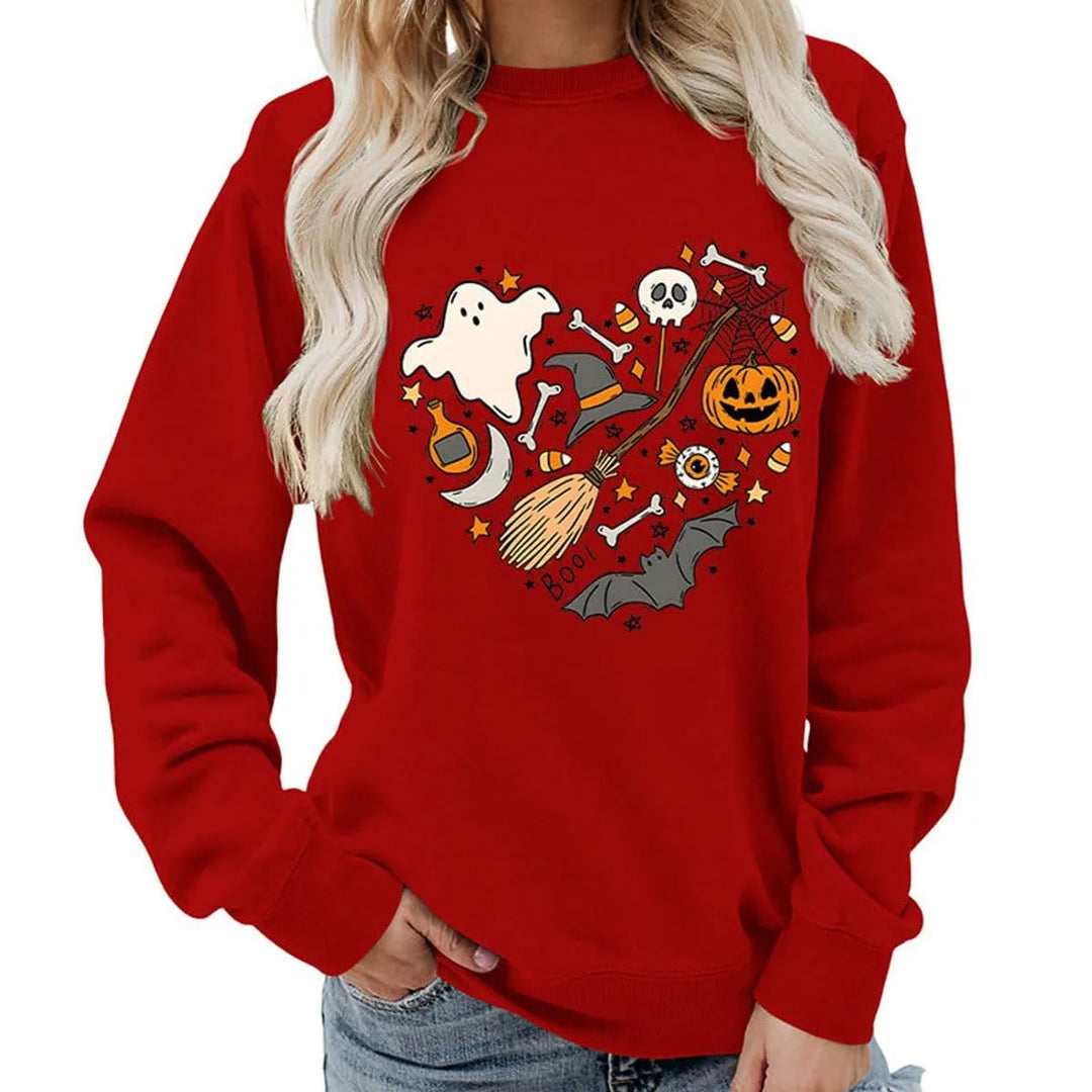 Women's Halloween Graphic Crewneck Sweatshirt & Casual Fall Pullover