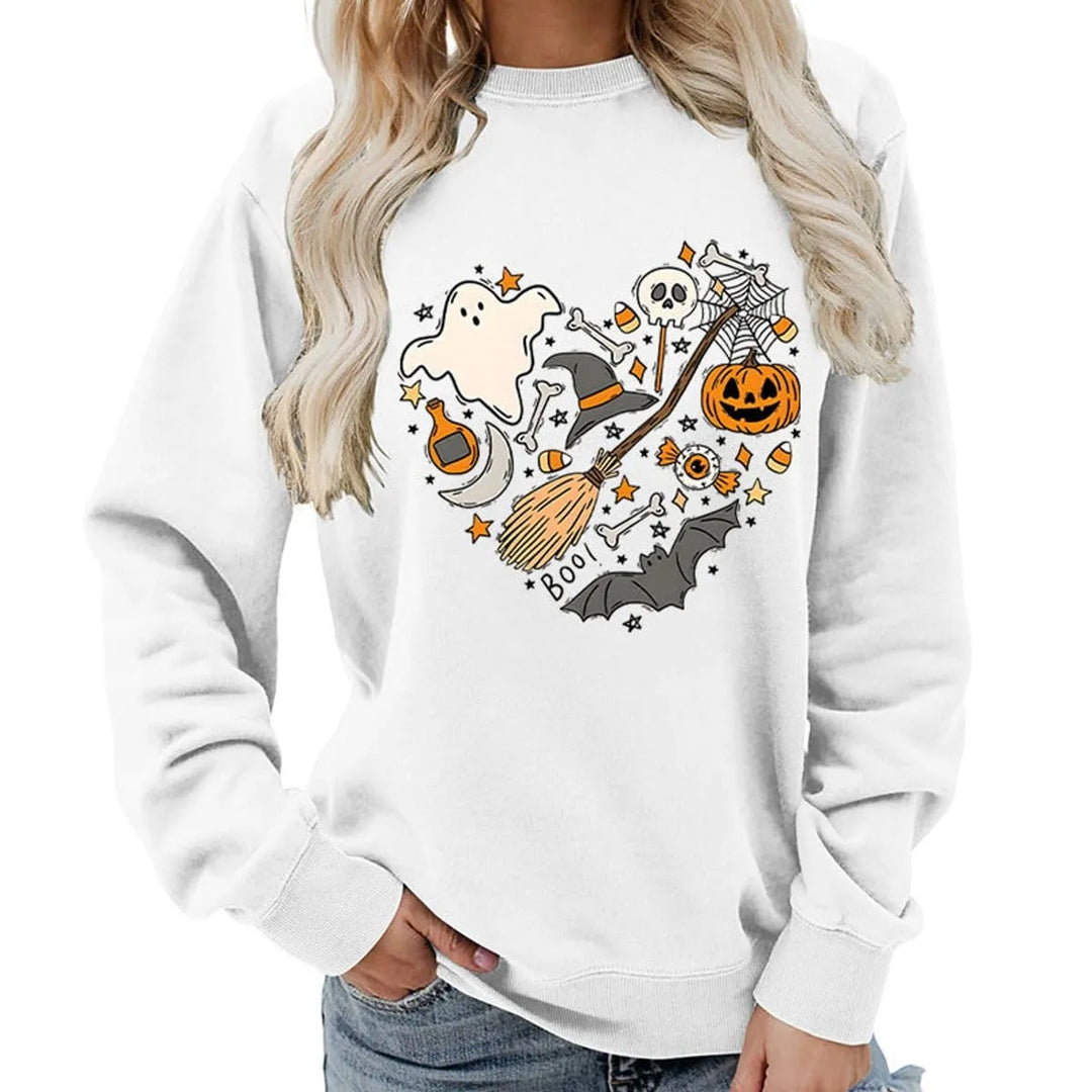 Women's Halloween Graphic Crewneck Sweatshirt & Casual Fall Pullover