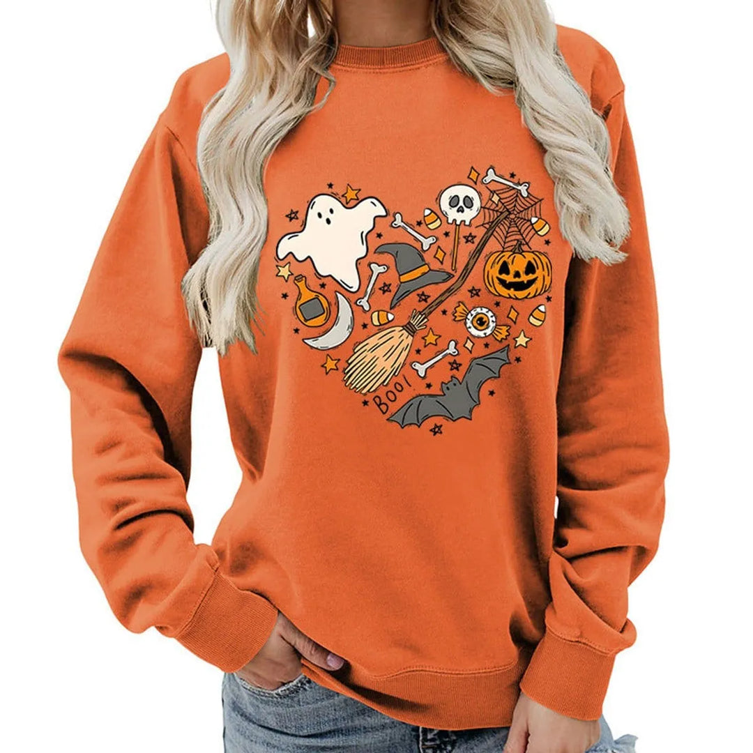 Women's Halloween Graphic Crewneck Sweatshirt & Casual Fall Pullover