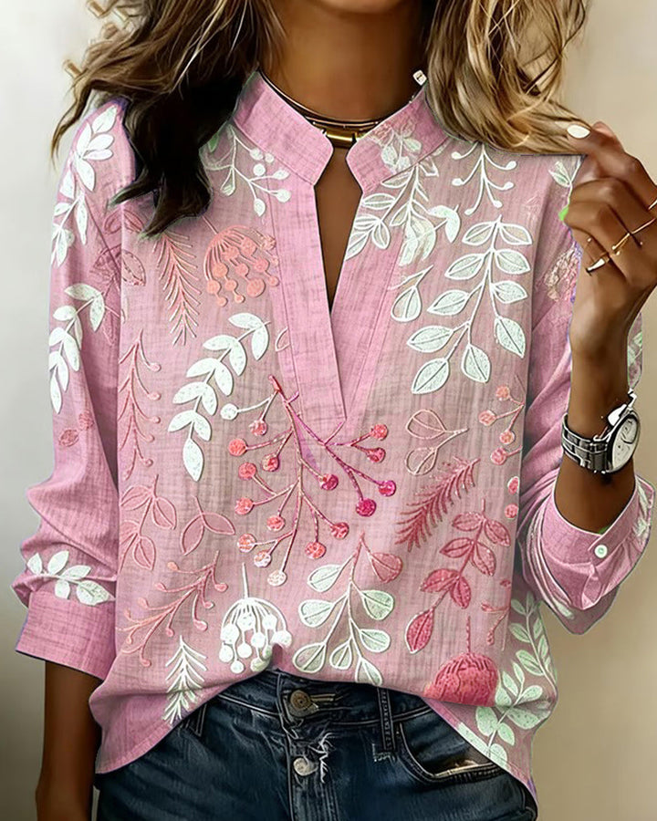 Primrose | Women's Floral Print V-Neck Blouse | Long Sleeve