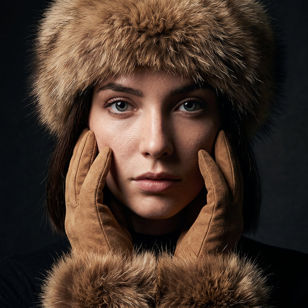 Wynn | Women's Faux Fur Trim Knit Headband and Gloves Set