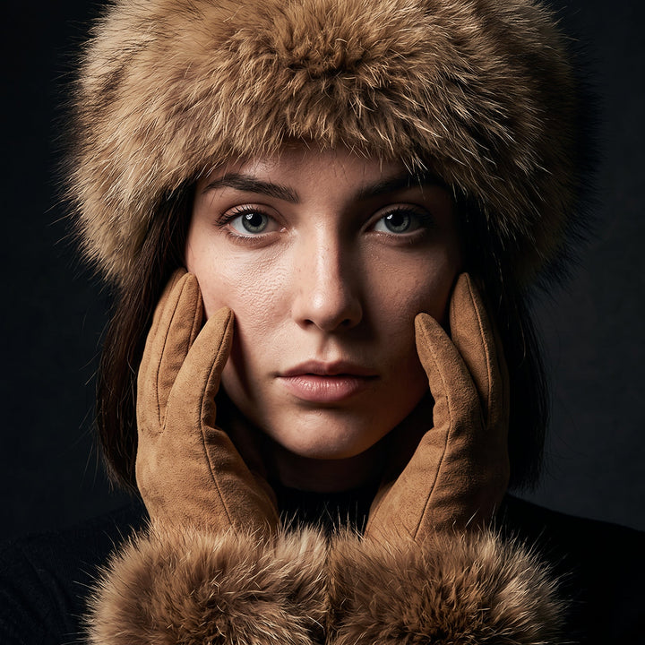 Wynn | Women's Faux Fur Trim Knit Headband and Gloves Set