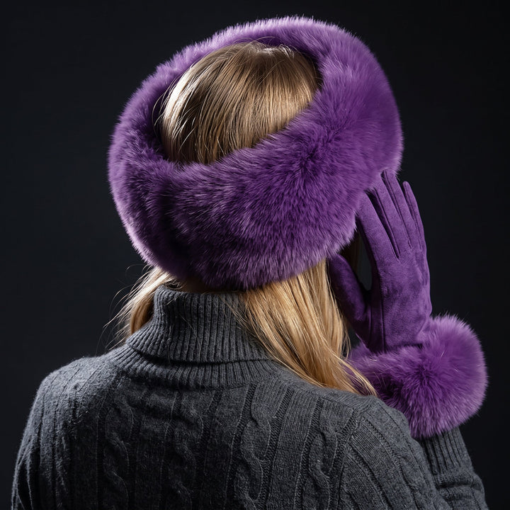 Wynn | Women's Faux Fur Trim Knit Headband and Gloves Set