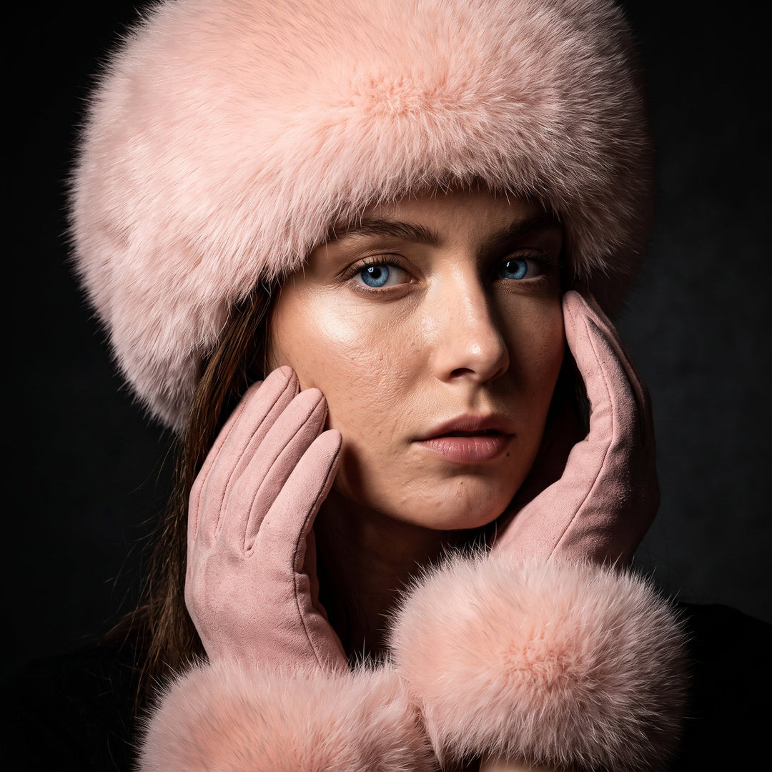 Wynn | Women's Faux Fur Trim Knit Headband and Gloves Set