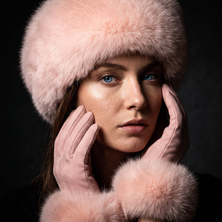Wynn | Women's Faux Fur Trim Knit Headband and Gloves Set