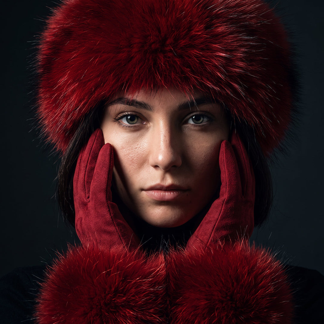Wynn | Women's Faux Fur Trim Knit Headband and Gloves Set