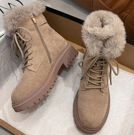 Harriet | Women's Faux Fur Trim Winter Boots | Lace-Up Lug Sole