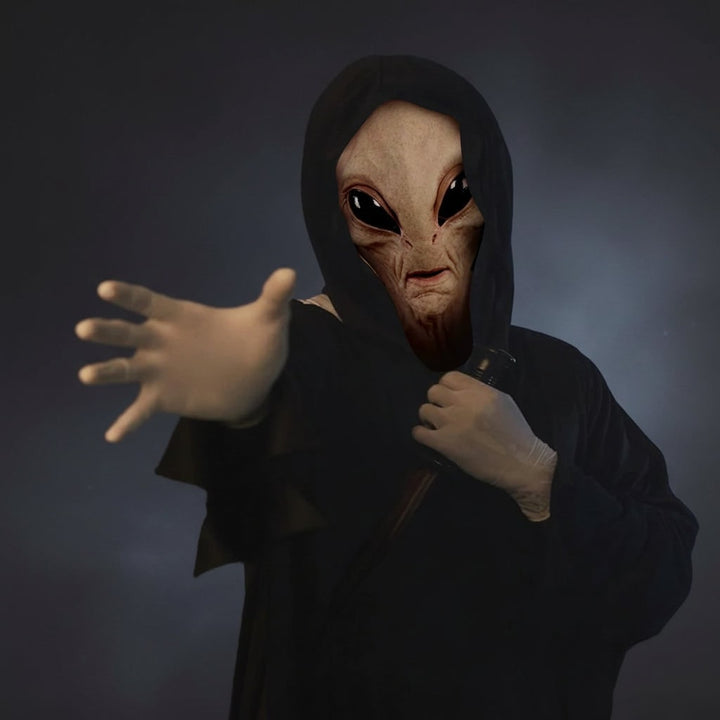 Halloween Alien Head Mask with Creepy Realistic Wrinkled Design for Costume Party