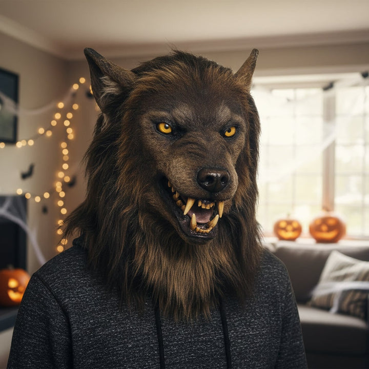 Werewolf Costume Mask with Faux Fur & Fangs