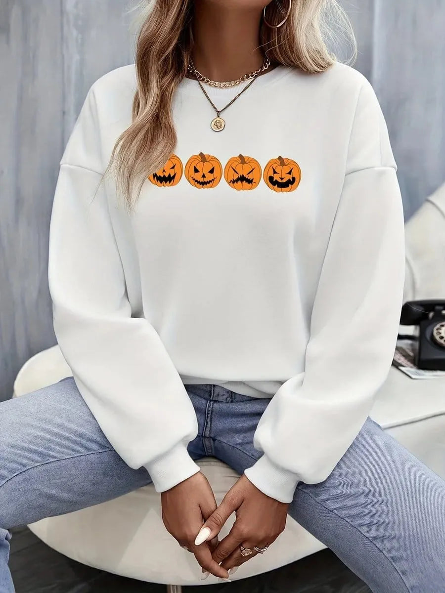 Women's Halloween Graphic Crewneck Sweatshirt & Jack-o-Lantern Pullover