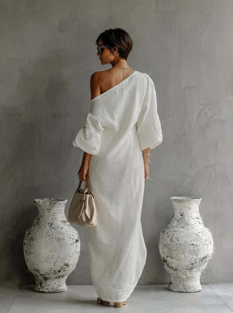 Nelle | Women's One-Shoulder Evening Dress | Long Sleeve Maxi