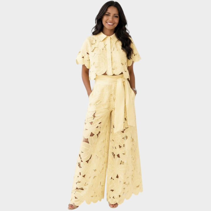 Edith | Women's Floral Lace Matching Set | Wide-Leg Pants