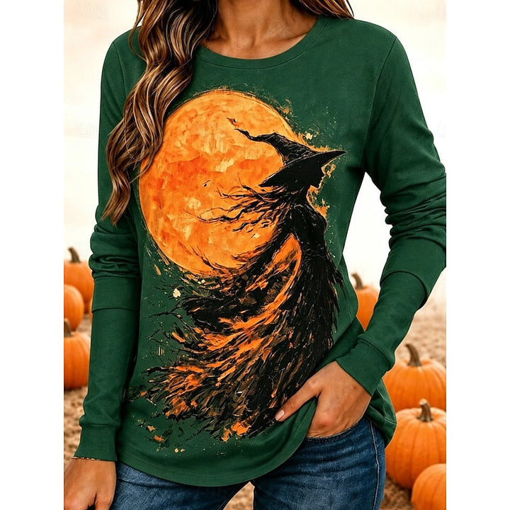 Women's Halloween Witch Graphic Long-Sleeve Top