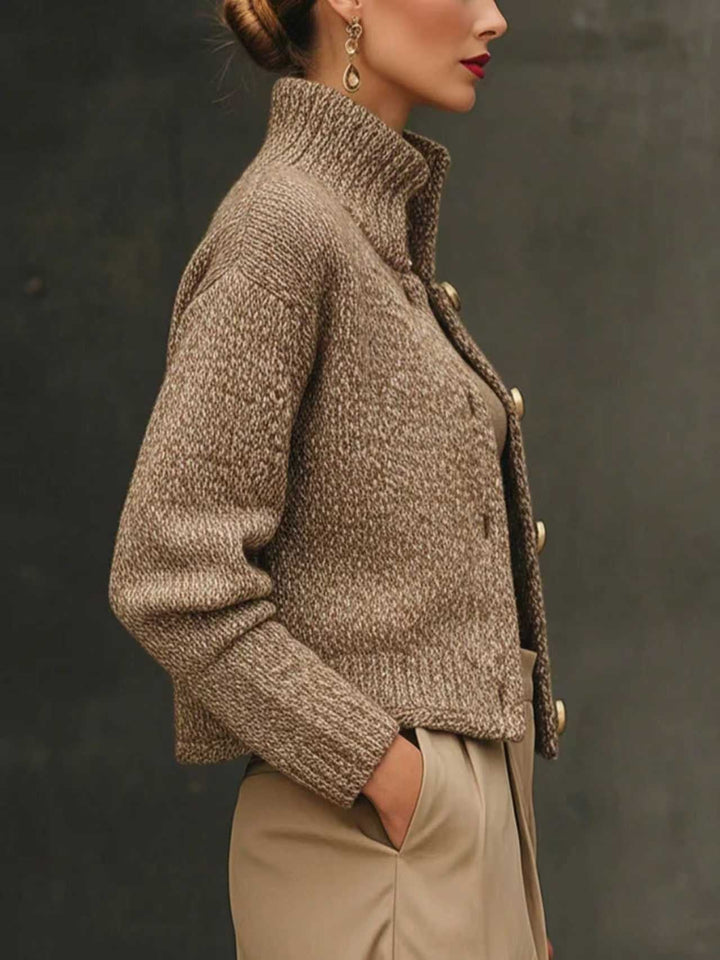 Margaret | Women's Cropped Knit Sweater | Stand Collar Button Front