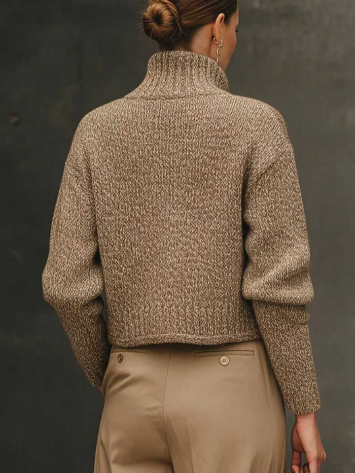 Margaret | Women's Cropped Knit Sweater | Stand Collar Button Front